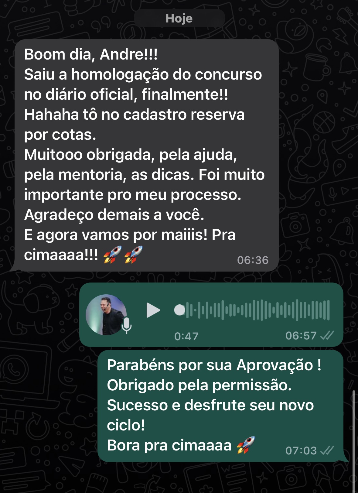 Print de aluna aprovada