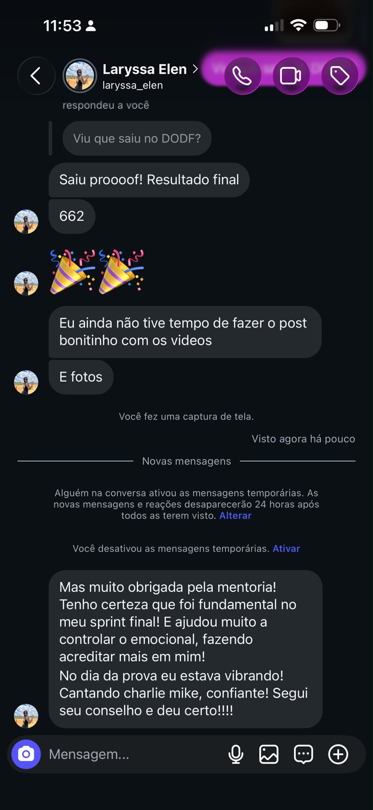 Print de aprovação da Laryssa Ellen