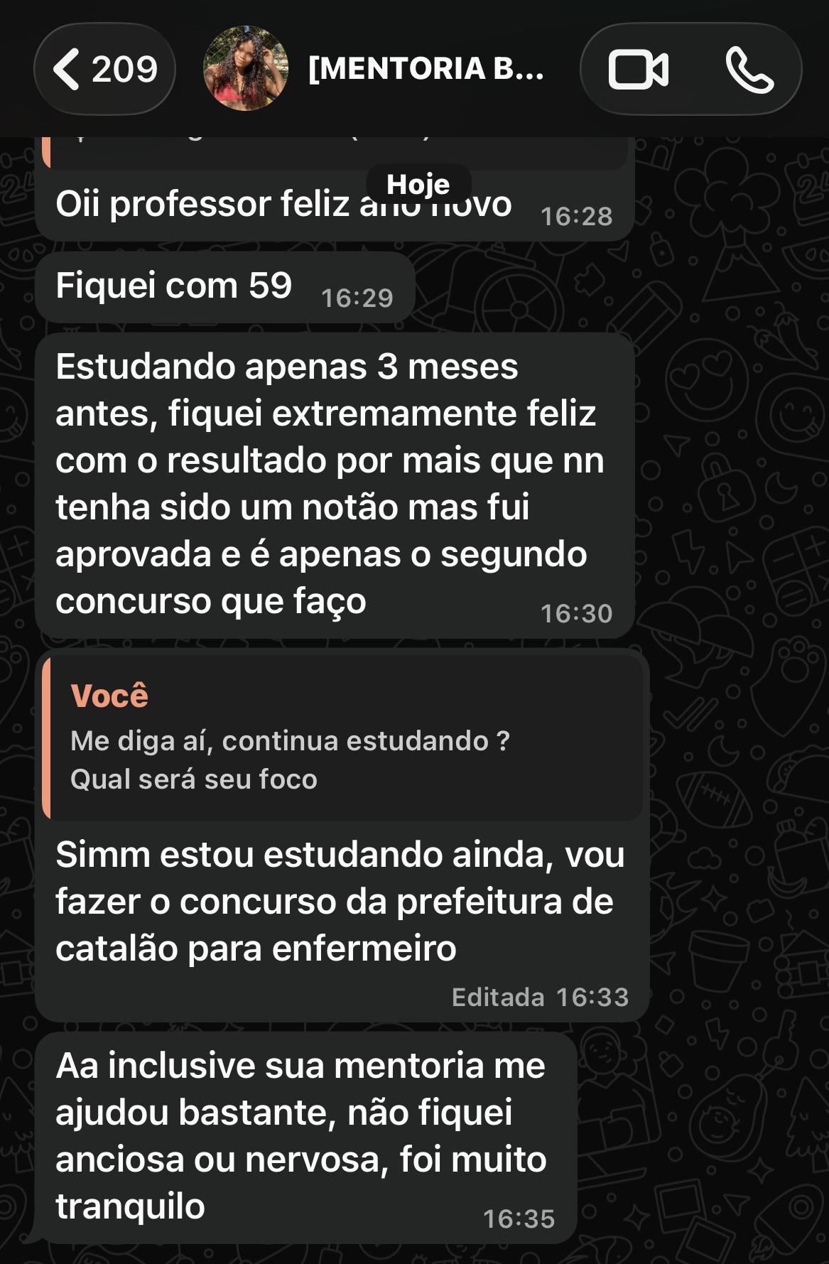 Resultado de aluna da mentoria